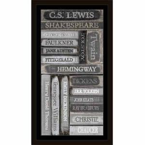Distressed Famous Classic Author Book Spines Black & White, Framed Canvas Art by Pied Piper Creative